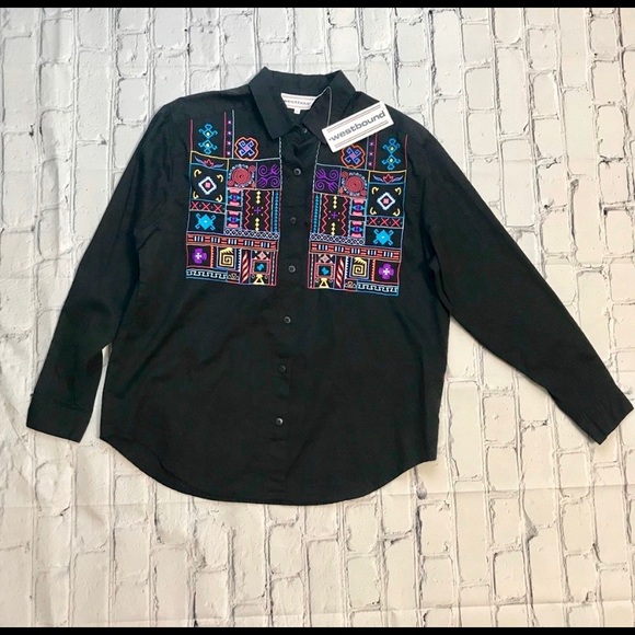 Vintage Tops - Vintage Southwestern Embroidered Button Up NOS S